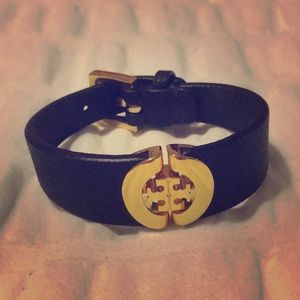 Tory Burch double T leather statement bracelet